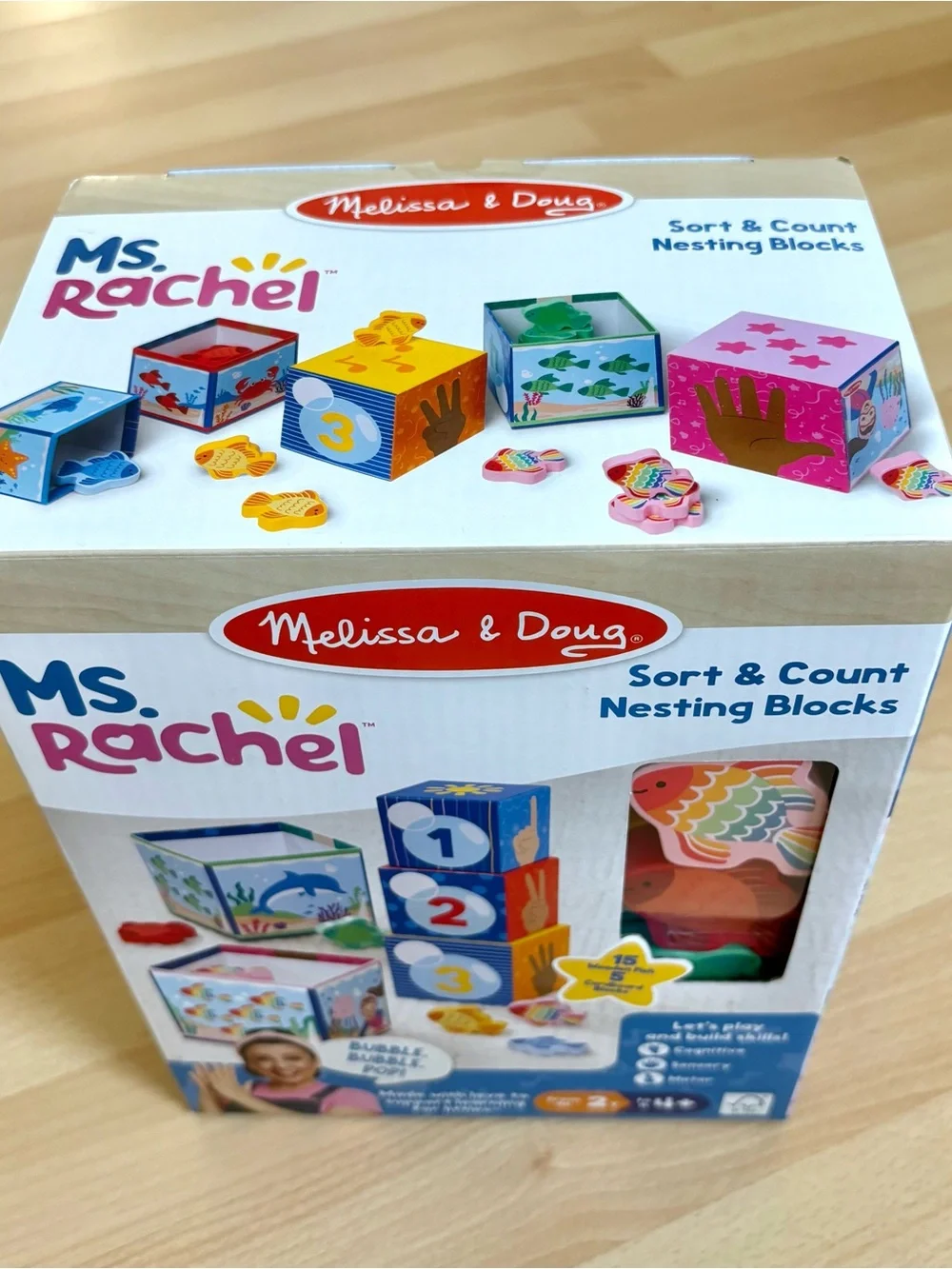 Melissa & Doug Ms. Rachel Sort & Count Nesting & Stacking Blocks w/ Wooden Fish